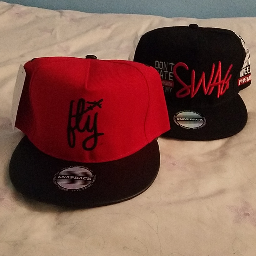 2 Snap back Red & Black hats